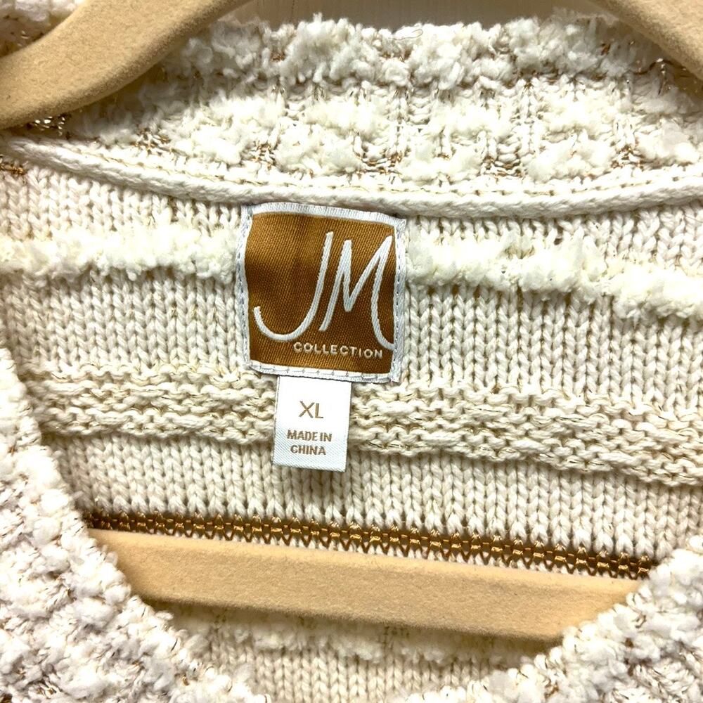 JM Collection Sweater Coat Ivory Cotton Cardigan Textured Knit Fisherman Size XL - Picture 2 of 4